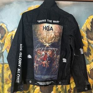HGA His Glory Alone (by KB) black distressed denim jacket sz Small SOLD OUT